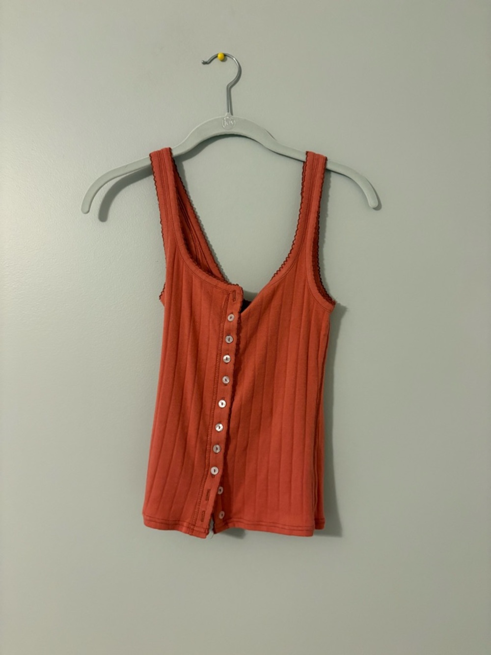 Free People Ribbed Button-Front Tank Top - Rust Orange